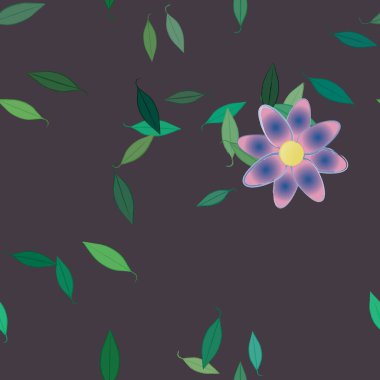 Yeşil yapraklı soyut çiçekler pürüzsüz arkaplan, vektör illüstrasyonu