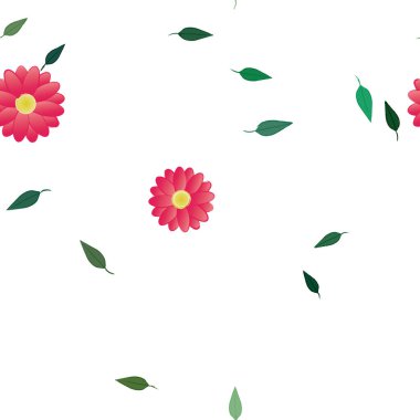 Yeşil yapraklı soyut çiçekler pürüzsüz arkaplan, vektör illüstrasyonu