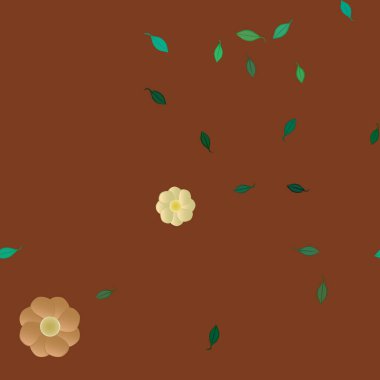 Basit renkli çiçekleri ve yeşil yaprakları olan güzel kompozisyon, vektör illüstrasyonu  