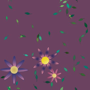 Yeşil yapraklı soyut çiçekler pürüzsüz arkaplan, vektör illüstrasyonu