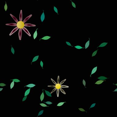 Yeşil yapraklı soyut çiçekler pürüzsüz arkaplan, vektör illüstrasyonu