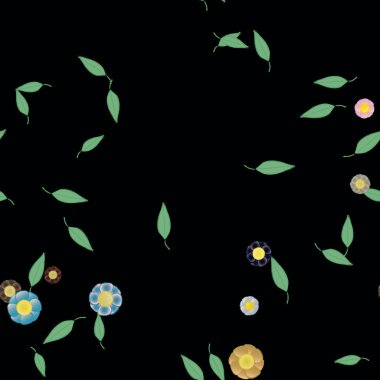 Yeşil yapraklı soyut çiçekler pürüzsüz arkaplan, vektör illüstrasyonu