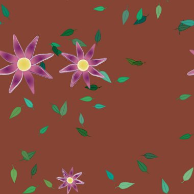 Basit renkli çiçekleri ve yeşil yaprakları olan güzel kompozisyon, vektör illüstrasyonu  