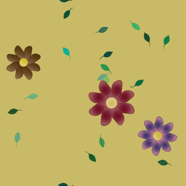 Yeşil yapraklı soyut çiçekler pürüzsüz arkaplan, vektör illüstrasyonu