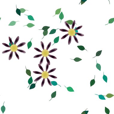 Yeşil yapraklı soyut çiçekler pürüzsüz arkaplan, vektör illüstrasyonu