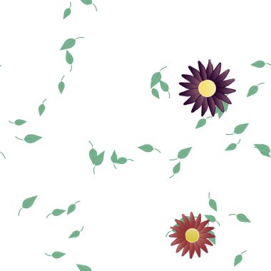 Yeşil yapraklı soyut çiçekler pürüzsüz arkaplan, vektör illüstrasyonu