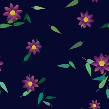 Yeşil yapraklı soyut çiçekler pürüzsüz arkaplan, vektör illüstrasyonu