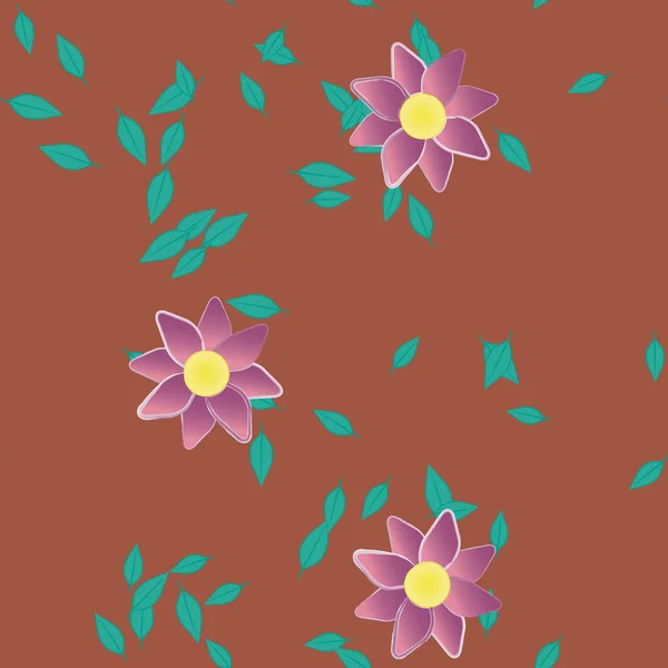 Flores Abstractas Con Hojas Verdes Fondo Sin Costuras Ilustración Vectorial — Vector de stock