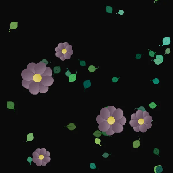 Flores Abstractas Con Hojas Verdes Fondo Sin Costuras Ilustración Vectorial — Archivo Imágenes Vectoriales