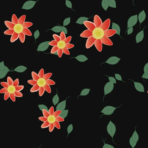 Flores Abstratas Com Folhas Verdes Fundo Sem Costura Ilustração Vetorial — Vetor de Stock