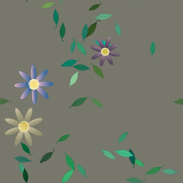 Flores Abstractas Con Hojas Verdes Fondo Sin Costuras Ilustración Vectorial — Vector de stock