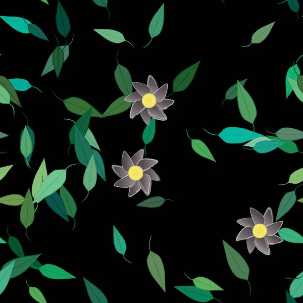 Fleurs Abstraites Avec Feuilles Vertes Fond Sans Couture Illustration Vectorielle — Image vectorielle