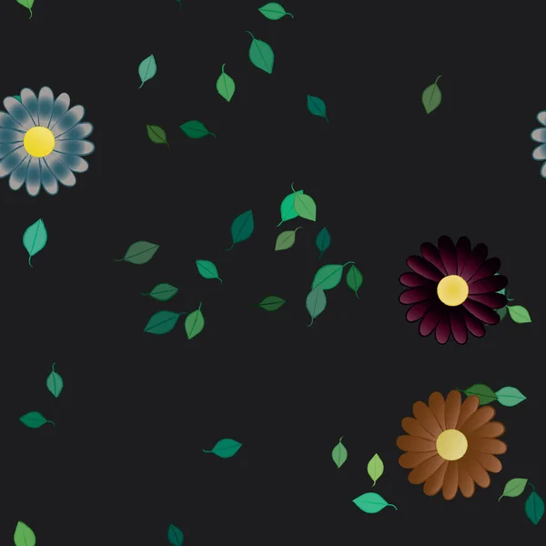 Flores Abstractas Con Hojas Verdes Fondo Sin Costuras Ilustración Vectorial — Vector de stock