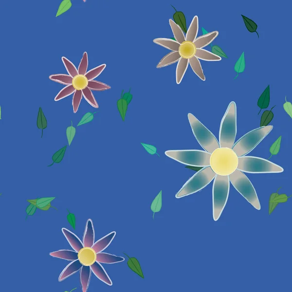 Fleurs Abstraites Avec Feuilles Vertes Fond Sans Couture Illustration Vectorielle — Image vectorielle