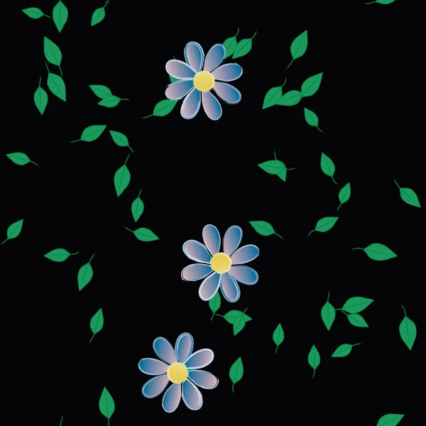 Mooie Compositie Met Eenvoudige Gekleurde Bloemen Groene Bladeren Vector Illustratie — Stockvector