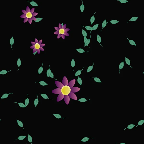 Flores Abstractas Con Hojas Verdes Fondo Sin Costuras Ilustración Vectorial — Vector de stock