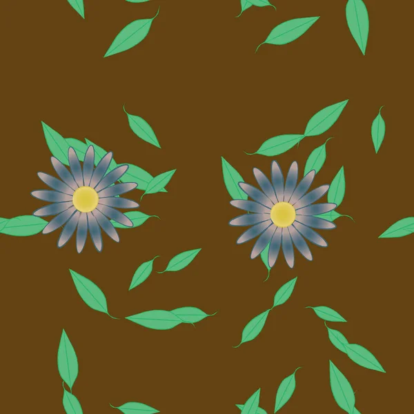 Abstrakte Blomster Med Grønne Blade Sømløs Baggrund Vektor Illustration – Stock-vektor