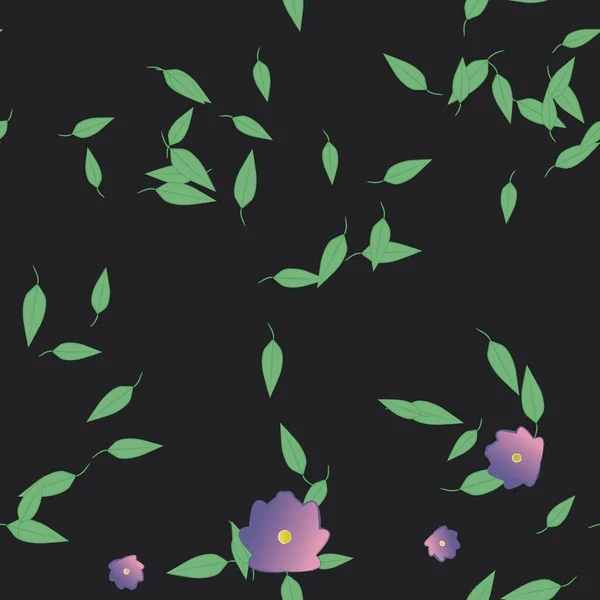 Abstrakta Blommor Med Gröna Blad Sömlös Bakgrund Vektor Illustration — Stock vektor