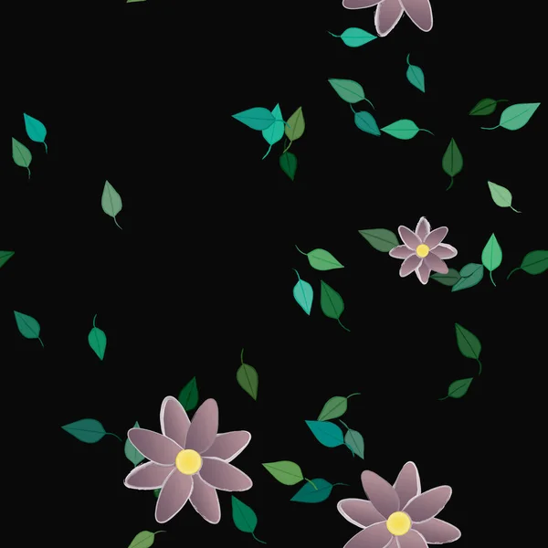 Fleurs Abstraites Avec Feuilles Vertes Fond Sans Couture Illustration Vectorielle — Image vectorielle