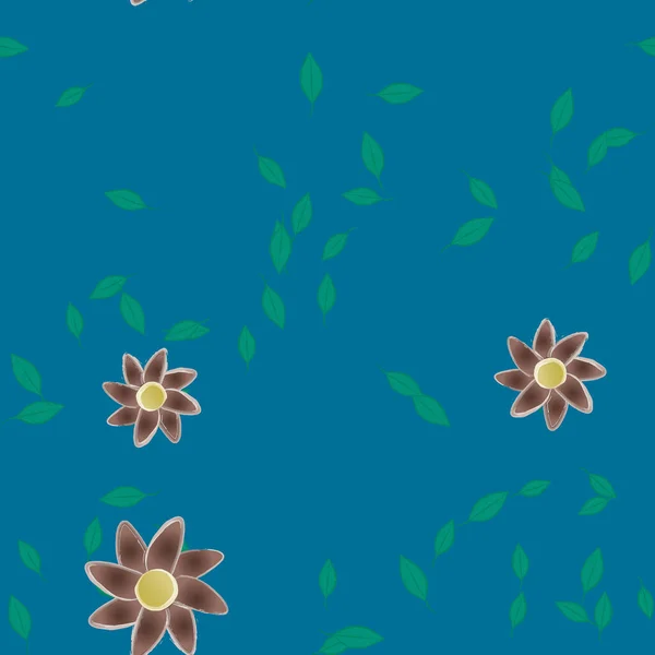 Flores Abstractas Con Hojas Verdes Fondo Sin Costuras Ilustración Vectorial — Vector de stock