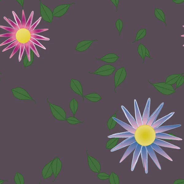 Fleurs Abstraites Avec Feuilles Vertes Fond Sans Couture Illustration Vectorielle — Image vectorielle