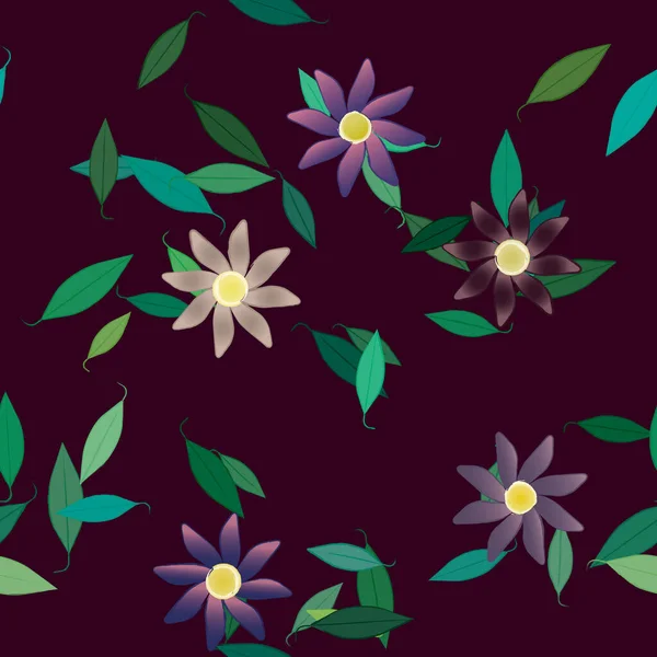 Fleurs Abstraites Avec Feuilles Vertes Fond Sans Couture Illustration Vectorielle — Image vectorielle