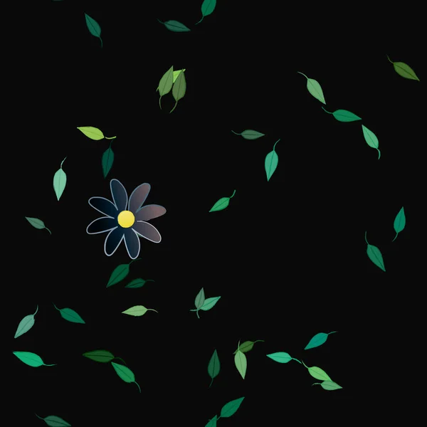 Hermosa Composición Con Flores Colores Simples Hojas Verdes Ilustración Vectorial — Vector de stock