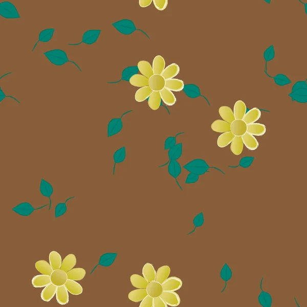 Flores Abstractas Con Hojas Verdes Fondo Sin Costuras Ilustración Vectorial — Vector de stock