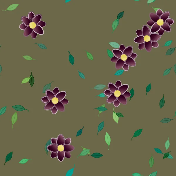 Flores Abstractas Con Hojas Verdes Fondo Sin Costuras Ilustración Vectorial — Vector de stock