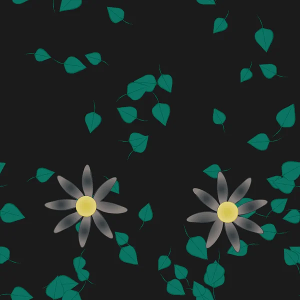 Fleurs Abstraites Avec Feuilles Vertes Fond Sans Couture Illustration Vectorielle — Image vectorielle