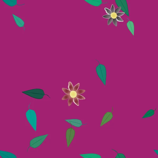 Flores Abstractas Con Hojas Verdes Fondo Sin Costuras Ilustración Vectorial — Vector de stock