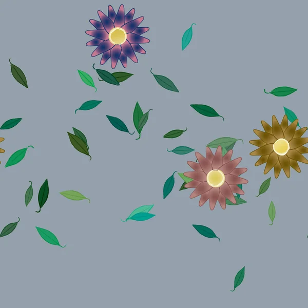 Fleurs Abstraites Avec Feuilles Vertes Fond Sans Couture Illustration Vectorielle — Image vectorielle