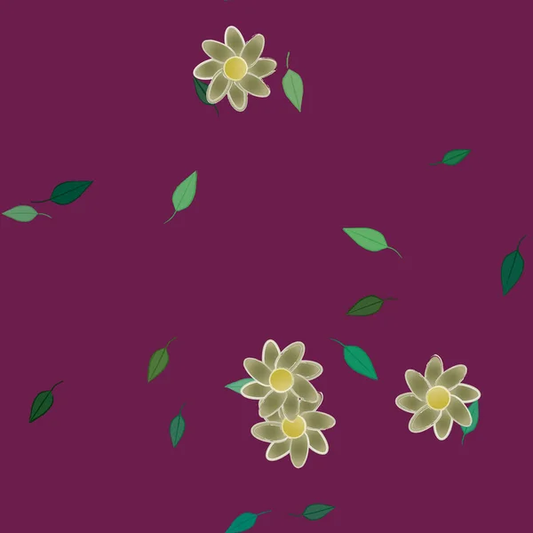 Flores Abstractas Con Hojas Verdes Fondo Sin Costuras Ilustración Vectorial — Archivo Imágenes Vectoriales