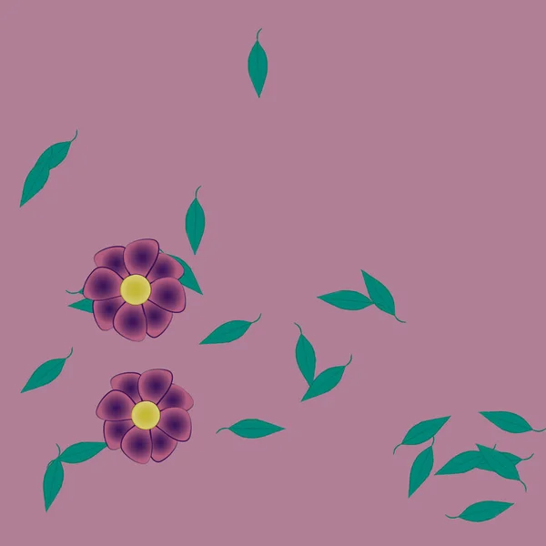 Flores Abstractas Con Hojas Verdes Fondo Sin Costuras Ilustración Vectorial — Archivo Imágenes Vectoriales