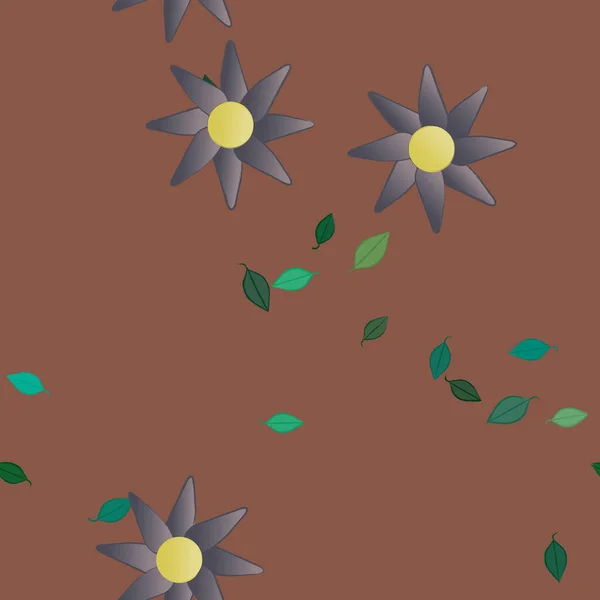 Flores Abstractas Con Hojas Verdes Fondo Sin Costuras Ilustración Vectorial — Archivo Imágenes Vectoriales