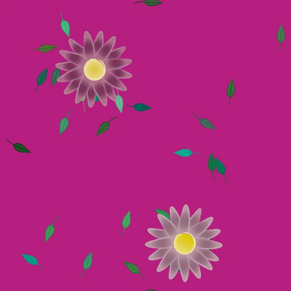 Abstrakte Blumen Mit Grünen Blättern Nahtloser Hintergrund Vektorillustration — Stockvektor