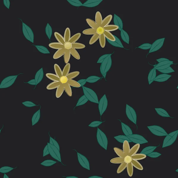 Fleurs Abstraites Avec Feuilles Vertes Fond Sans Couture Illustration Vectorielle — Image vectorielle