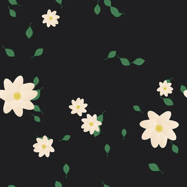 Flores Abstractas Con Hojas Verdes Fondo Sin Costuras Ilustración Vectorial — Vector de stock