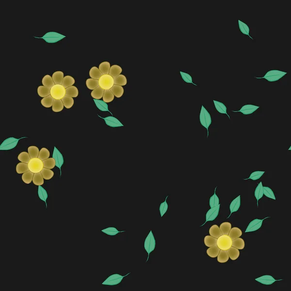 Flores Abstractas Con Hojas Verdes Fondo Sin Costuras Ilustración Vectorial — Vector de stock