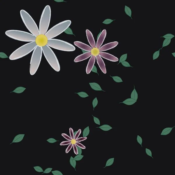 Flores Abstractas Con Hojas Verdes Fondo Sin Costuras Ilustración Vectorial — Vector de stock