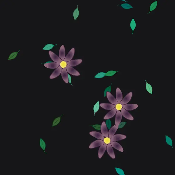 Fleurs Abstraites Avec Feuilles Vertes Fond Sans Couture Illustration Vectorielle — Image vectorielle