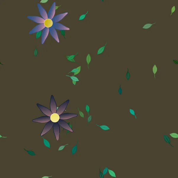 Fleurs Abstraites Avec Feuilles Vertes Fond Sans Couture Illustration Vectorielle — Image vectorielle