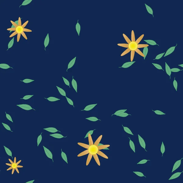 Flores Abstractas Con Hojas Verdes Fondo Sin Costuras Ilustración Vectorial — Vector de stock