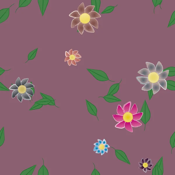 Fleurs Abstraites Avec Feuilles Vertes Fond Sans Couture Illustration Vectorielle — Image vectorielle