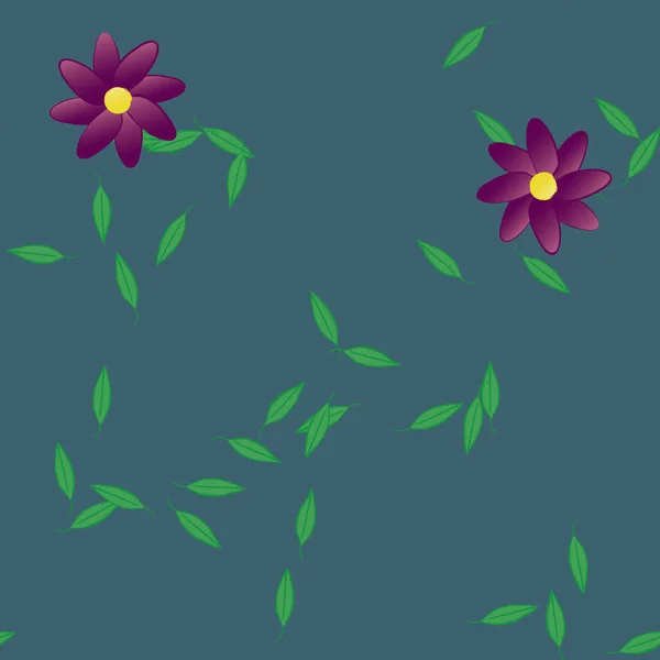 Flores Abstractas Con Hojas Verdes Fondo Sin Costuras Ilustración Vectorial — Archivo Imágenes Vectoriales