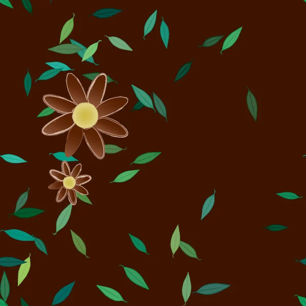 Flores Abstractas Con Hojas Verdes Fondo Sin Costuras Ilustración Vectorial — Vector de stock