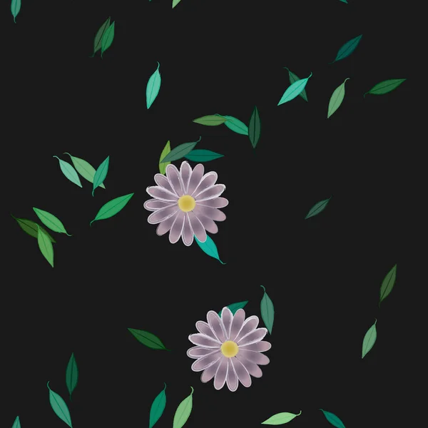 Flores Abstractas Con Hojas Verdes Fondo Sin Costuras Ilustración Vectorial — Vector de stock