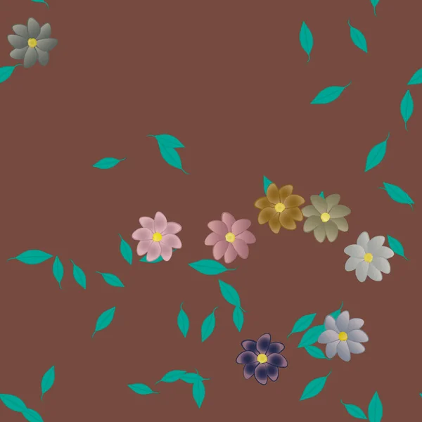 Abstrakcyjne Kwiaty Zielonymi Liśćmi Bezszwowe Tło Wektor Ilustracja — Wektor stockowy