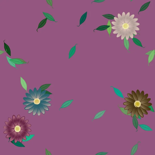 Abstrakte Blumen Mit Grünen Blättern Nahtloser Hintergrund Vektorillustration — Stockvektor