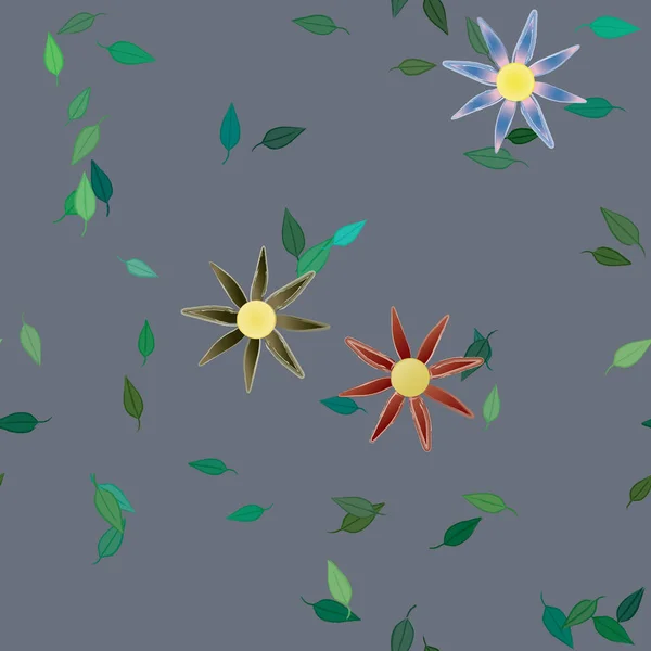 Fleurs Abstraites Avec Feuilles Vertes Fond Sans Couture Illustration Vectorielle — Image vectorielle